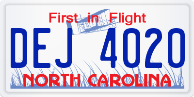 NC license plate DEJ4020