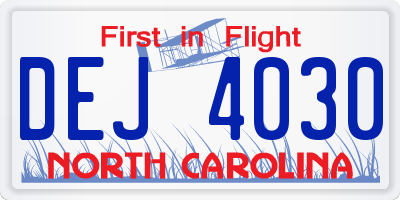 NC license plate DEJ4030