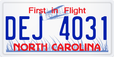 NC license plate DEJ4031