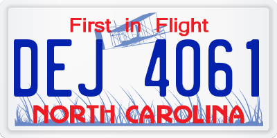 NC license plate DEJ4061
