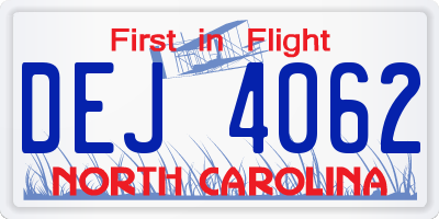 NC license plate DEJ4062