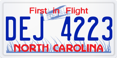 NC license plate DEJ4223