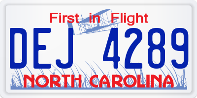 NC license plate DEJ4289