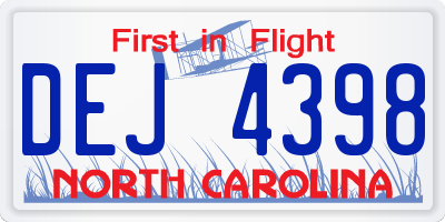 NC license plate DEJ4398