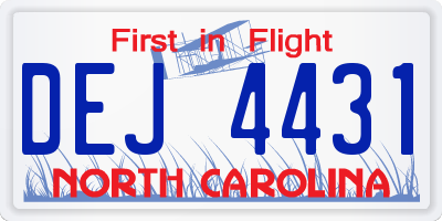 NC license plate DEJ4431