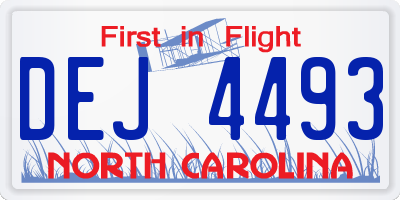 NC license plate DEJ4493
