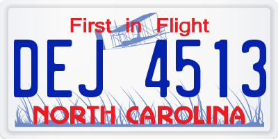 NC license plate DEJ4513