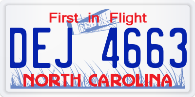 NC license plate DEJ4663