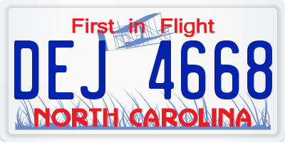 NC license plate DEJ4668
