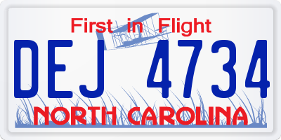 NC license plate DEJ4734