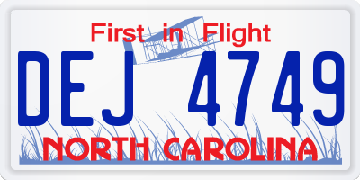NC license plate DEJ4749