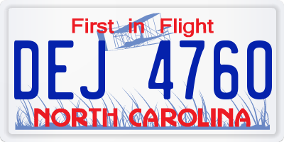 NC license plate DEJ4760