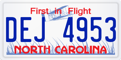 NC license plate DEJ4953