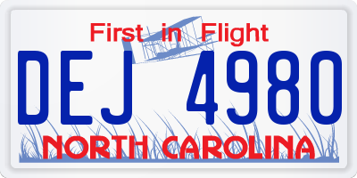 NC license plate DEJ4980