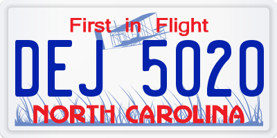 NC license plate DEJ5020