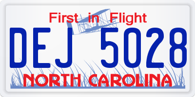 NC license plate DEJ5028