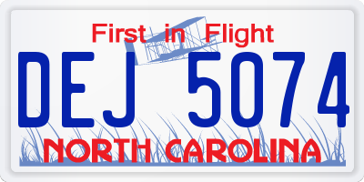 NC license plate DEJ5074