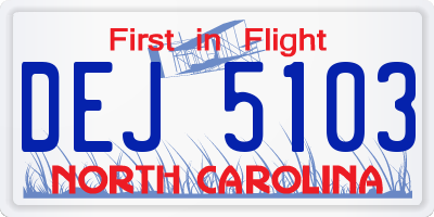 NC license plate DEJ5103