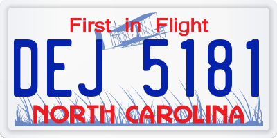 NC license plate DEJ5181