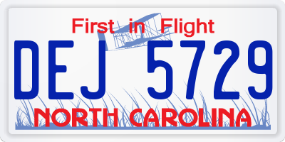 NC license plate DEJ5729