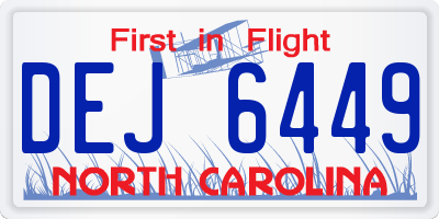 NC license plate DEJ6449