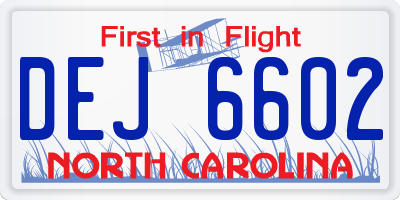 NC license plate DEJ6602
