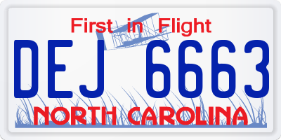 NC license plate DEJ6663