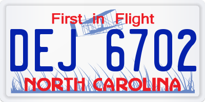 NC license plate DEJ6702