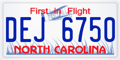 NC license plate DEJ6750