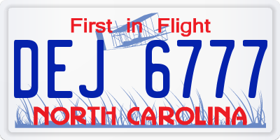 NC license plate DEJ6777