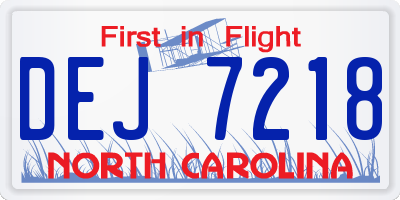 NC license plate DEJ7218