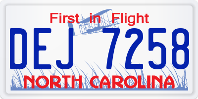 NC license plate DEJ7258