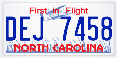 NC license plate DEJ7458
