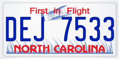 NC license plate DEJ7533
