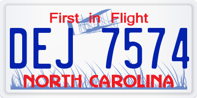 NC license plate DEJ7574