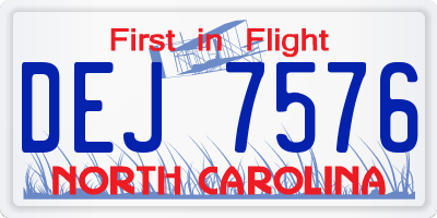 NC license plate DEJ7576