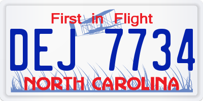 NC license plate DEJ7734