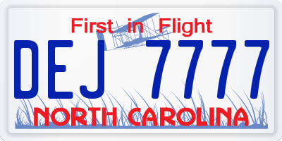 NC license plate DEJ7777