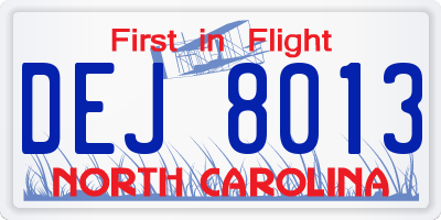 NC license plate DEJ8013