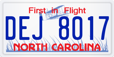 NC license plate DEJ8017