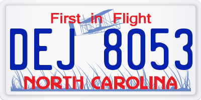 NC license plate DEJ8053