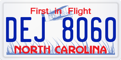 NC license plate DEJ8060