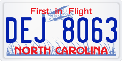 NC license plate DEJ8063