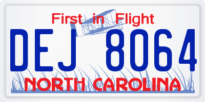 NC license plate DEJ8064