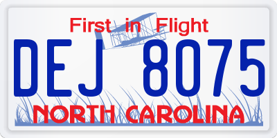 NC license plate DEJ8075