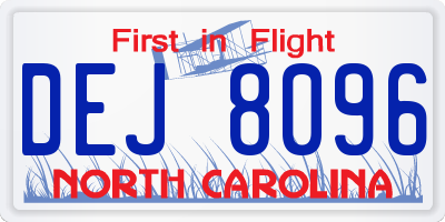 NC license plate DEJ8096