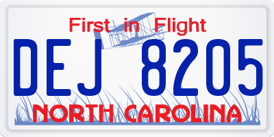 NC license plate DEJ8205