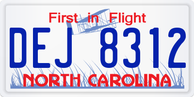 NC license plate DEJ8312