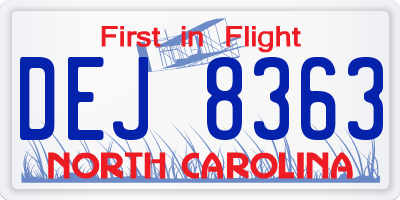 NC license plate DEJ8363