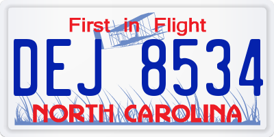 NC license plate DEJ8534